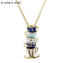 Stacked Cups Necklace Enamel Hand Painted Coffee Cup Tea Cup Pendant Necklaces for Women Girl Creative Jewelry Gift 2024 - buy cheap