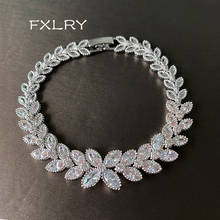 FXLRY Trendy White Color Leaves Shape Cubic Zircon Bracelets For Women Charm CZ Olive Branch Bangles Party Wedding Jewelry 2024 - buy cheap