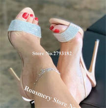 Sandalias de tacón de aguja con diamantes de imitación brillantes para mujer, zapatos de vestir, con punta abierta, color Nude, negro, rojo y cristal 2024 - compra barato