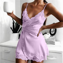 Летняя женская ночная рубашка, элегантная женская ночная сорочка на бретельках, Женская кружевная ночная рубашка без рукавов, эластичная атласная одежда для сна, купальник 2024 - купить недорого