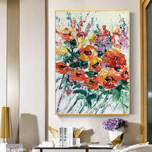 Pintura abstrata florida feita à mão em tela, tamanho grande, arte para parede, decoração de sala, pintura moderna, pintada à mão sem moldura 2024 - compre barato