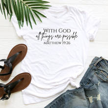 Camiseta informal Unisex con Dios, todas las cosas son posables, Jesús 19:26, cita inspiradora, Tops, escritura, para mujer 2024 - compra barato