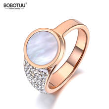 BOBOTUU Classic Rose Gold Stainless Steel White Shell Rings For Women Mosaic CZ Rhinestone Love Wedding Ring Jewelry BR19076 2024 - buy cheap