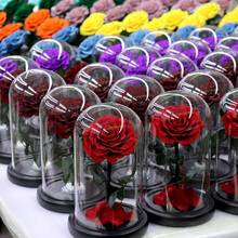 Rosa preservada en forma de corazón, Rosa eterna de la bella y la Bestia en cúpula de cristal, flores artificiales para boda, regalo de San Valentín y Navidad 2024 - compra barato
