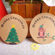 Pegatinas de álbum de recortes de árbol de Navidad y búho, sello de papel Kraft redondo, etiqueta adhesiva, regalo de felicitación hecho a mano, 120 unids/lote 2024 - compra barato