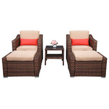 Wide Rattan Double Contiguous Rattan 5-Pcs Suit 2 Single Sofa 2 Pedals 1 Double Coffee Table Outdoor Patio Furniture Brown[US-W] 2024 - buy cheap