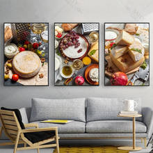 Pintura en lienzo de queso sobre mesa de madera, póster de comedor de vino, impresiones, arte de pared, habitación, decoración del hogar, imagen para sala de estar, Decoración de cocina 2024 - compra barato