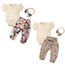 Body de manga corta con volantes y botones para bebés, conjunto de top, pantalones de flores y tocado de 0 a 12 meses, 3 piezas 2024 - compra barato