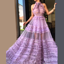 A-Line Halter Lilac Tulle Evening Dress Sleeveless Formal Party Dress Full-Length Beaded Perspective Bowknot Gown Dress Women 2024 - buy cheap