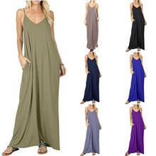 9 Colors Solid BOHO Women Sexy Spaghetti Strap Pocket Maxi Dress Laides Loose Casual Long Dresses Clothes Party Dress 2020 New 2024 - buy cheap