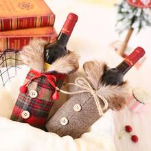 Рождественские красные чехлы для винных бутылок, 1 шт., льняные праздничные Чехлы для бутылок с Санта-Клаусом и шампанским, рождественские украшения для домашнего декора 2024 - купить недорого