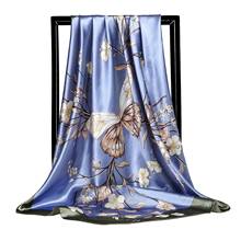 Bufandas de seda de lujo para mujer, chal cuadrado con estampado de flores y Turismo, protector solar de calidad, para primavera y otoño 2024 - compra barato