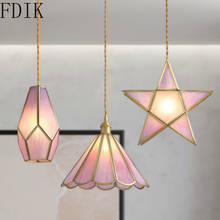 Modern Pink Glass Led Pendant Lights Pentagram / Diamond / Petal Shape Hanging Lamp for Girl Room Bedroom Loft Decor Lighting 2024 - купить недорого