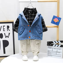 LISUNNY 2021 Spring Baby Boys Clothing Sets Toddler Infant Clothes Denim Vest Plaid Shirt Pants Children Kids Casual Clothes 2024 - buy cheap