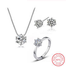 Conjunto de joias de prata esterlina 925 clássica, 6 garras, colar de zircônia + brincos + anel, joias para mulheres, joias para casamento 2024 - compre barato