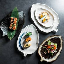 Japanese-style hand-painted leaf tableware ceramic plate sushi plate breakfast plate dumpling plate black plate 12 inches plates 2024 - buy cheap