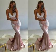 White Appliques Blush Pink Sexy Mermaid Long Prom Party Dresses 2020 Evening Dress Plus Size Vestidos de festa 2024 - buy cheap