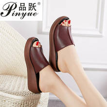 Women Slippers Summer  Casual Shoes Genuine Leather Wedges Platform Slippers Women Sandals High Heel Slides 2024 - buy cheap