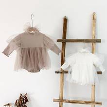 Roupas infantis de renda para meninas, vestido tutu de algodão com manga bufante para recém-nascidos, roupas casuais para meninas 2024 - compre barato