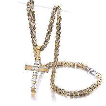 New Design Mens Women Gold Silver Color Stainless Steel Byzantine Chain AAA Rhinestone Cross Pendant Necklace 18-32 inch 2024 - buy cheap