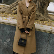 Women Winter Pickle Green Slim Fit Long Wool Coat Woolen Overcoat Jacket Sashes Notched Collar Double Breasted Cardigan Cloak 2024 - buy cheap