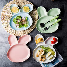 Plato de cerámica con forma de conejo para niños, plato de cena de porcelana sólida, plato de ensalada y carne de dibujos animados, bandeja para servir fruta 2024 - compra barato