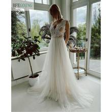 Ivory Lace Tulle V-Neck Sleeveless Floor-Length A-Line Wedding Dresses Chapel Train Bridal Gowns Custom Made 2024 - buy cheap
