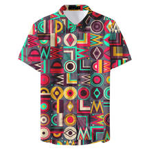 Camisa havaiana com estampa geométrica masculina, camisa casual havaiana, novo, 2019 2024 - compre barato