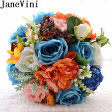 Janeini buquê de noivas artificial, vintage, laranja azul, pérola, flor de casamento, flores, rosa, acessórios de buquê de noivas 2019 2024 - compre barato