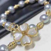 D413 pulseira de pérola, joias finas, natural, quase redondo, 9mm, pérolas cinza, água fresca, pulseiras para mulheres 2024 - compre barato