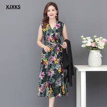 XJXKS 2021 Summer New Fashion Cross V-neck Women Dress Two-piece set Loose Plus Size Sun Protection + Sleeveless Dress 2024 - buy cheap