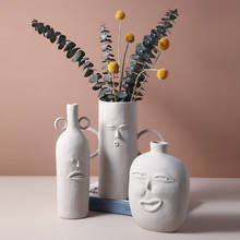 Nórdico ins vaso de cerâmica decoração ornamento abstrato rosto humano vaso sala estar flores secas arranjo decoração para casa 2024 - compre barato
