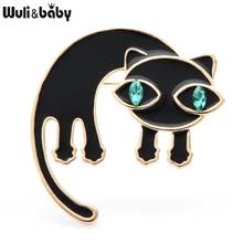 Wuli & baby-broches de gato de ojos verdes esmaltados para mujer, broches de gato blanco y negro, broche informal de fiesta, regalos 2024 - compra barato