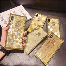 Luxo ouro bling caso de telefone para iphone 11 pro x xs max xr 7 8 plus 6 6s se 2020 coque moda glitter à prova de choque capa quadrada 2024 - compre barato