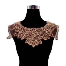 Apliques de encaje de tul elegantes, cuello de encaje rojo café, recorte de cuello, vestido bordado, parche decorativo de encaje, suministros de costura de ropa 2024 - compra barato