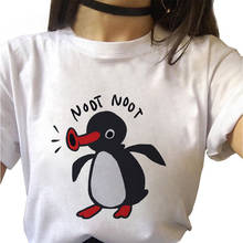 Camisa casual feminina do pinguim, camiseta gráfica de manga curta com gola redonda, 2021 2024 - compre barato