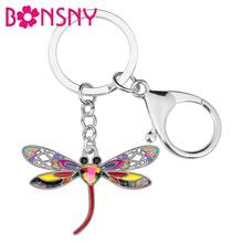 Bonsny Enamel Alloy Rhinestone Floral Dragonfly Key chains Ring Car Purse Bag Decoration Keychain For Women Girl Teen Charm Gift 2024 - buy cheap