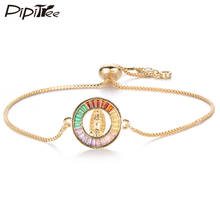 Pipitree Virgin Mary Charm Bracelet Femme Religious Round Circle Multicolor Cubic Zirconia Bracelets for Women Chain Jewelry 2024 - buy cheap