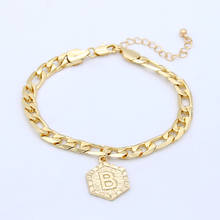 SRCOI Gold Color Hexagonal Medal 26 Letter Bracelet Punk Style Thick Chain Geometric Initial Name Charm Bohemia Bracelet Women 2024 - buy cheap