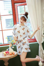 Japanese Thin Modal Thread Cotton Women's Summer Pajamas Female Cartoon Bear Short Sleeve Loose Fitting Home Wear Casual Suit 2024 - buy cheap