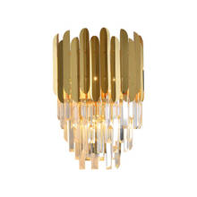 Luminária de cabeceira moderna, luminária de luxo com cristal dourado para parede, sala de estar, led para iluminação de quarto 2024 - compre barato