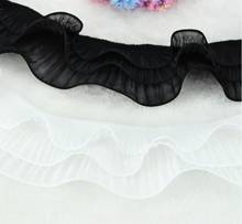 Falda de encaje de tres capas, accesorios para manualidades, decoración de vestido de novia, tela de encaje con volantes, blanco y negro, 5 yardas 2024 - compra barato