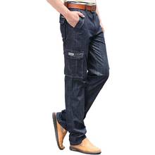 Pantalones vaqueros de marca para hombre, ropa de moda, holgado, recto, holgado, con bolsillo grande, color azul, de talla grande 2024 - compra barato