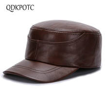 Qdkpotc chapéu de couro genuíno de alta qualidade, chapéu de couro de vaca militar, outono e inverno, gorro liso, moda casual 2024 - compre barato