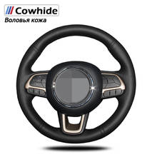 Mão-costurado preto couro genuíno cobertura de volante do carro para jeep compass 2017 renegado 2016-2017 2024 - compre barato