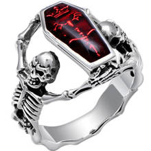 Винтажное кольцо с черепом в стиле панк, мужское обручальное кольцо в стиле хип-хоп, мужское модное кольцо с красным цирконием для женщин, ювелирное изделие, кольца серебряного цвета 2024 - купить недорого