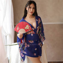 Pijamas transparentes para mujer, ropa de dormir japonesa Sakura, lencería Sexy, vestido Yukata, Kimono de gasa, albornoz, camisón 2024 - compra barato