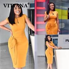 VITIANA, женское желтое Сексуальное Платье-карандаш, лето 2020, женское офисное платье с коротким рукавом, женское облегающее Повседневное платье с поясом 2024 - купить недорого