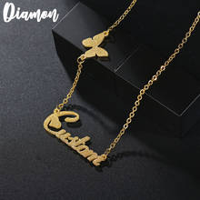 Diamon New Customized Stainless Steel Frosted Name Necklace Personalized Letter Gold Butterfly Choker Pendant Nameplate Gift 2024 - buy cheap