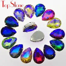 TopStone Colors AB Teardrop Sew On Beads 10x14mm~20x30mm Droplet Glass Crystal Fancy Stone With Silver Claws Settings 4 Holes 2024 - buy cheap